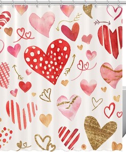 Watercolor Heart Shower Curtain With Whimsical Motifs For Your Bathroom Decor