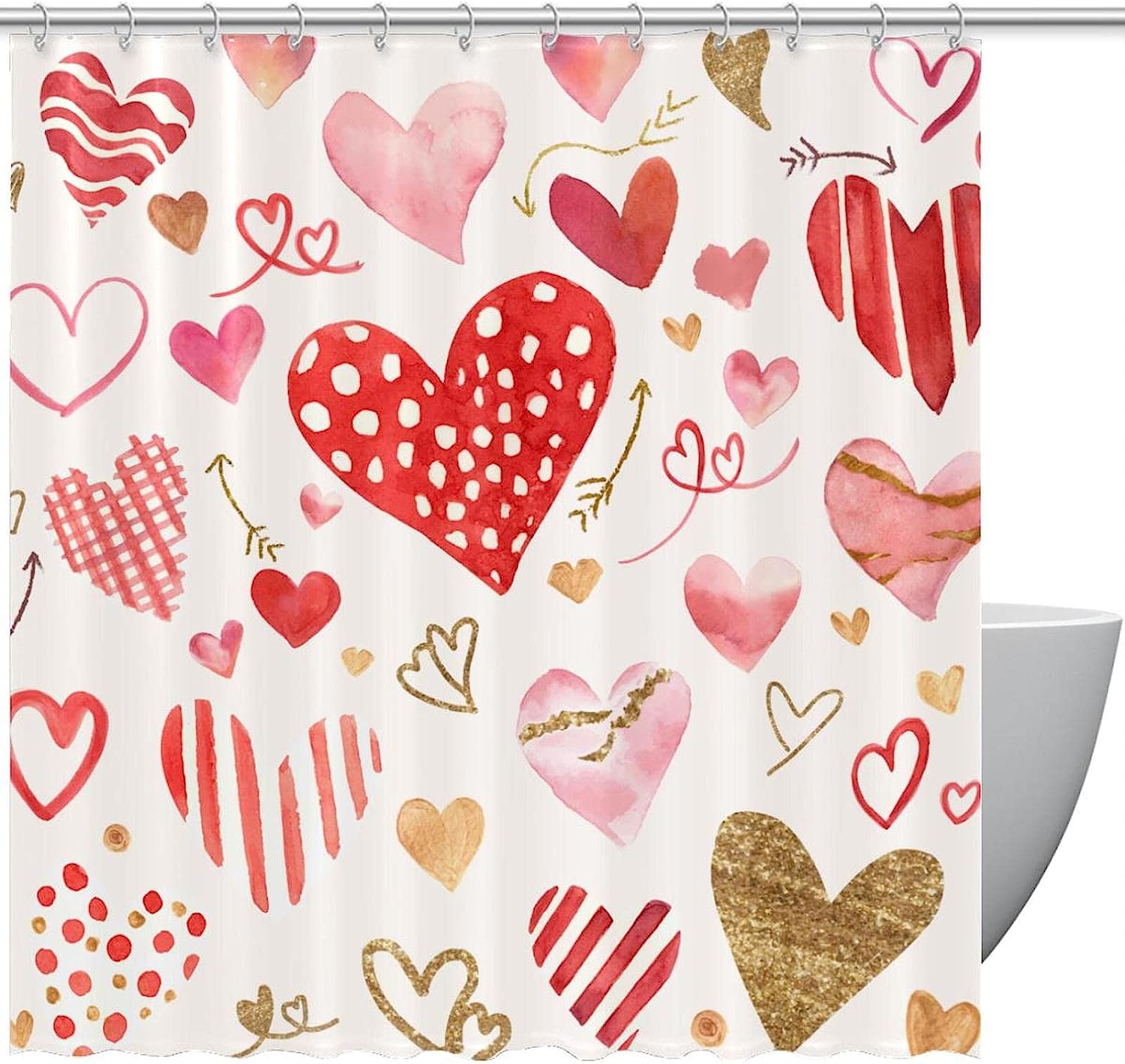 Watercolor Heart Shower Curtain With Whimsical Motifs For Your Bathroom Decor