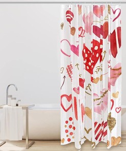 Watercolor Heart Shower Curtain With Whimsical Motifs For Your Bathroom Decor