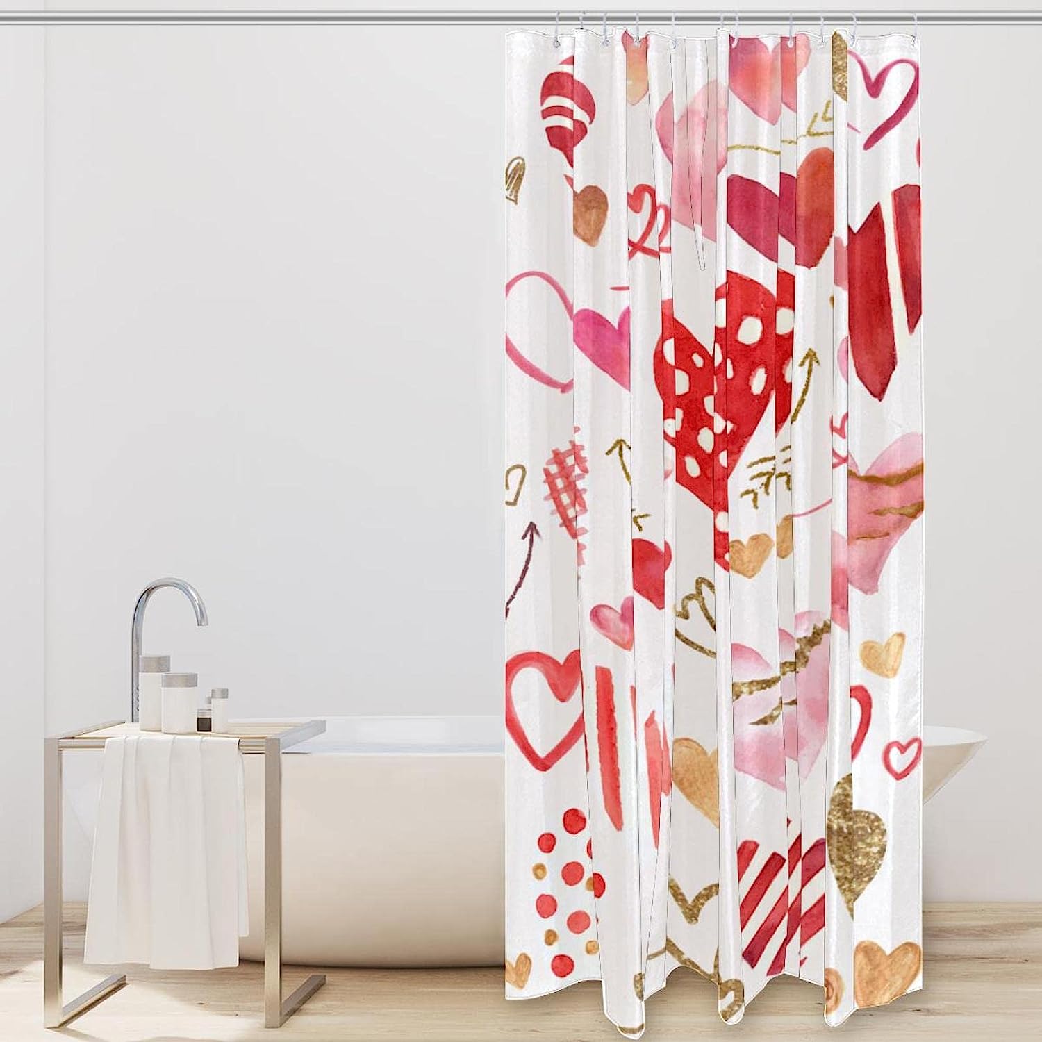 Watercolor Heart Shower Curtain With Whimsical Motifs For Your Bathroom Decor