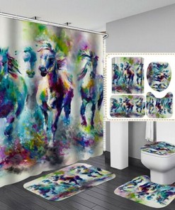 Watercolor Horse 3D Print Shower Curtain For Nature And Animal Lovers