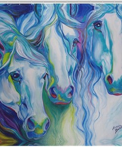 Watercolor Horse Art Fabric Bath Curtain For A Boho Chic Bathroom