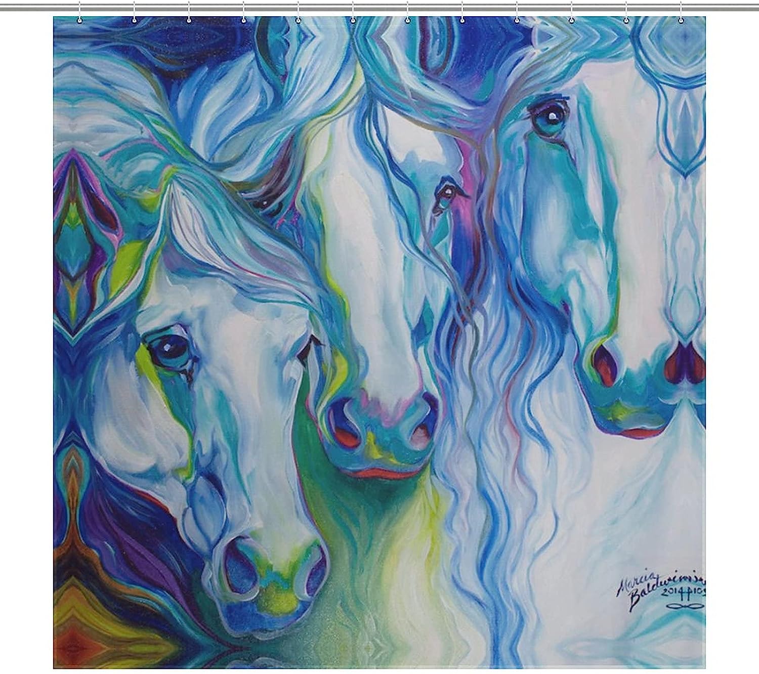Watercolor Horse Art Fabric Bath Curtain For A Boho Chic Bathroom