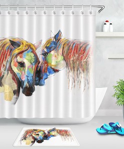 Watercolor Horse Art Shower Curtain For A Rustic Bathroom