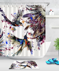 Watercolor Hummingbird Flowers Shower Curtain Bathroom Fabric Hooks: A Beautiful Addition