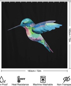 Watercolor Hummingbird Shower Curtain For Bathroom Decor