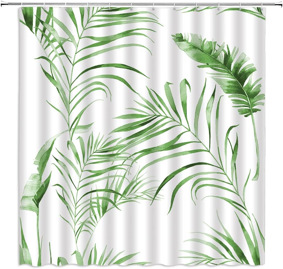 Watercolor Jungle Leaves Shower Curtain for Modern Bathroom Decor