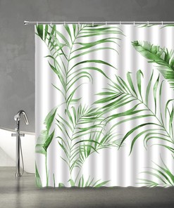 Watercolor Jungle Leaves Shower Curtain for Modern Bathroom Decor