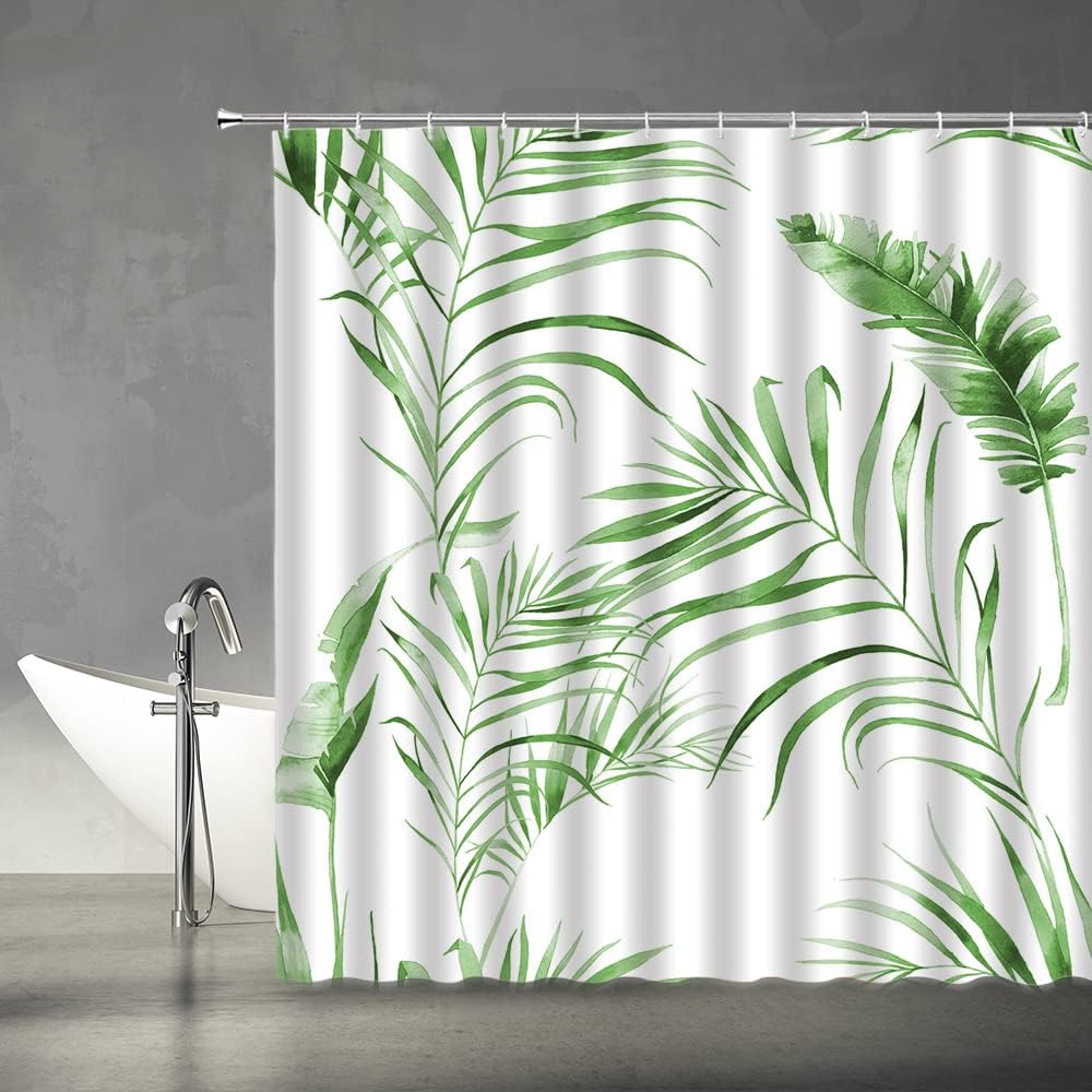 Watercolor Jungle Leaves Shower Curtain for Modern Bathroom Decor