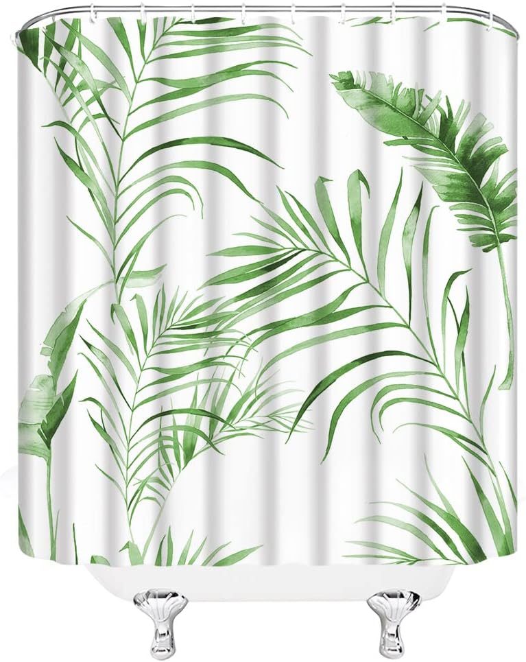 Watercolor Jungle Leaves Shower Curtain for Modern Bathroom Decor