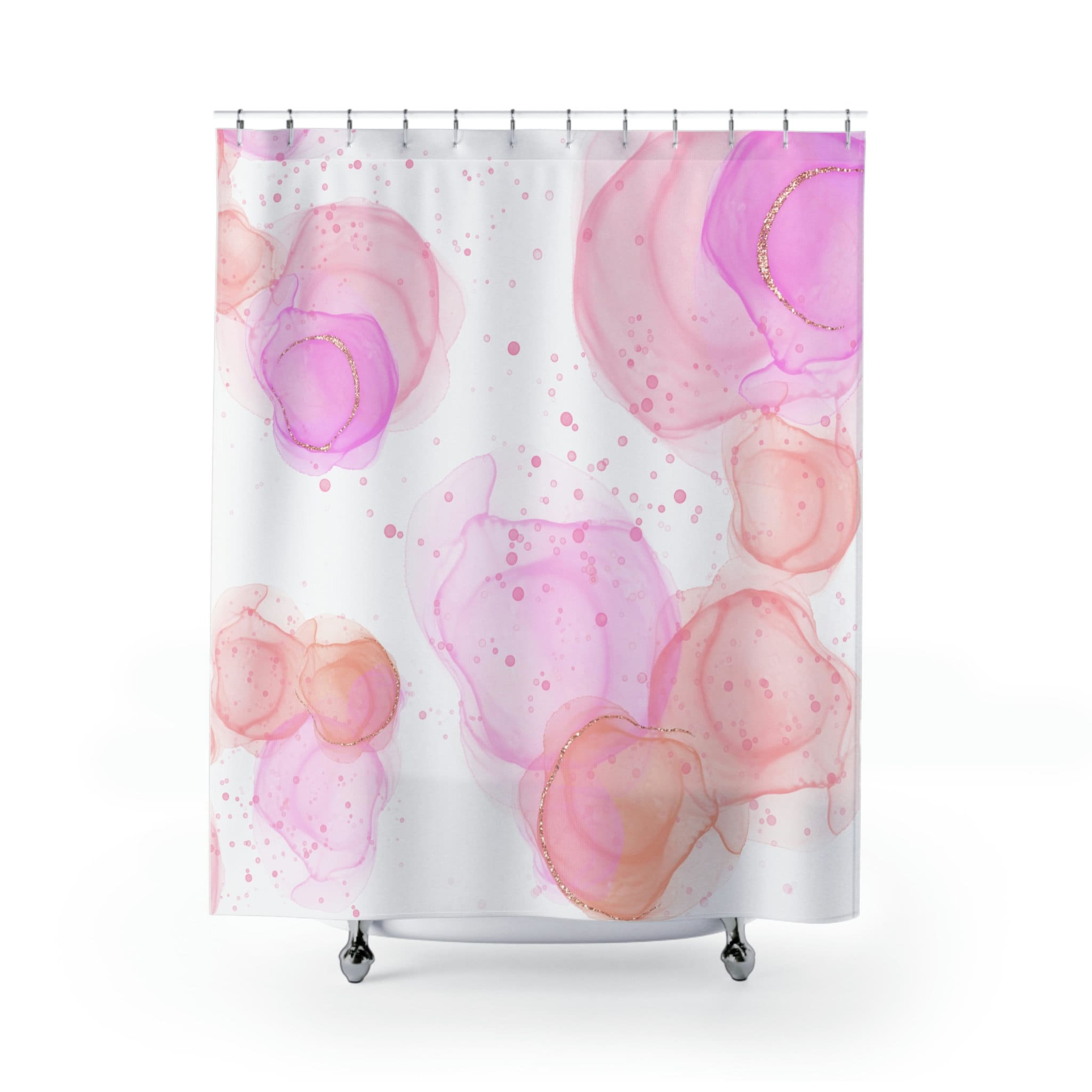 Watercolor Lavender, Peach, Gold & White Shower Curtain with Guest Bathroom Shower Decor