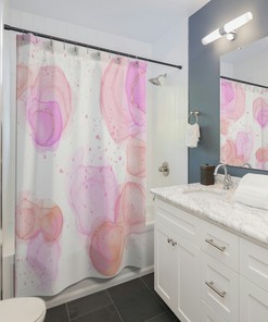 Watercolor Lavender, Peach, Gold & White Shower Curtain with Guest Bathroom Shower Decor