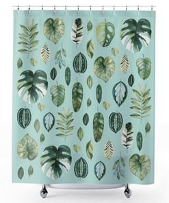 Watercolor Leaves Plant Lady Shower Curtain, Modern Urban Jungle Bathroom Decor