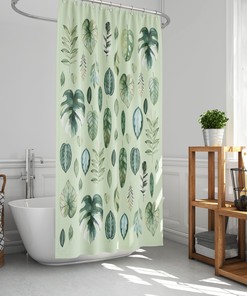 Watercolor Leaves Plant Lover Shower Curtain, House Plants Bath Curtain Decor