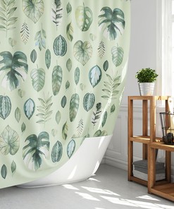 Watercolor Leaves Plant Lover Shower Curtain, House Plants Bath Curtain Decor