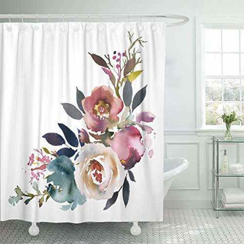 Watercolor Leaves and Floral Print Shower Curtain for a Delightful Bathroom