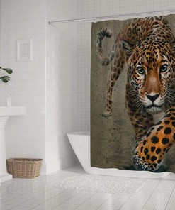 Watercolor Leopard Print Waterproof Fabric Shower Curtain for Animal Bathroom Decor