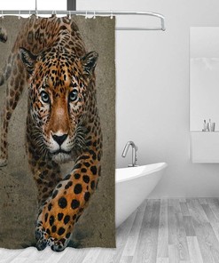 Watercolor Leopard Print Waterproof Fabric Shower Curtain for Animal Bathroom Decor
