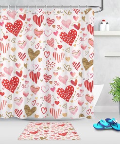 Watercolor Love Hearts Design Valentine's Day Shower Curtain for Bathroom Decor