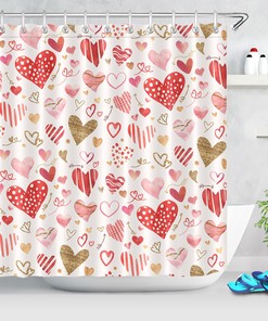 Watercolor Love Hearts Design Valentine's Day Shower Curtain for Bathroom Decor