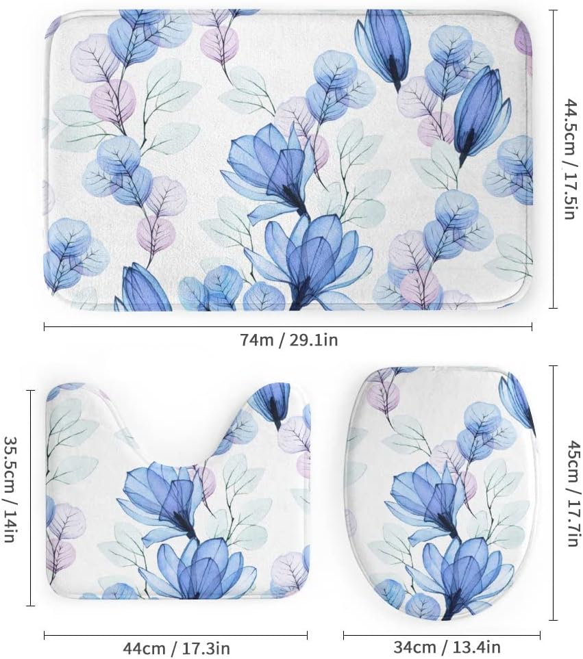 Watercolor Magnolia Blue Flowers Shower Curtain, Waterproof Bathroom Decor by Vantaso