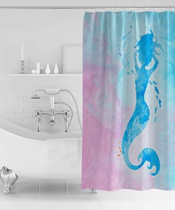 Watercolor Mermaid Fish Dreamy Silhouette Unique Shower Curtain for a Beachy Ambience