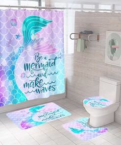 Watercolor Mermaid Print Shower Curtain for Girls Bathroom