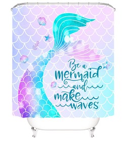 Watercolor Mermaid Print Shower Curtain for Girls Bathroom