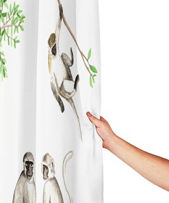 Watercolor Monkey Shower Curtain Cute Funny Animals, Various Poses Printed Fabric Waterproof Curtain