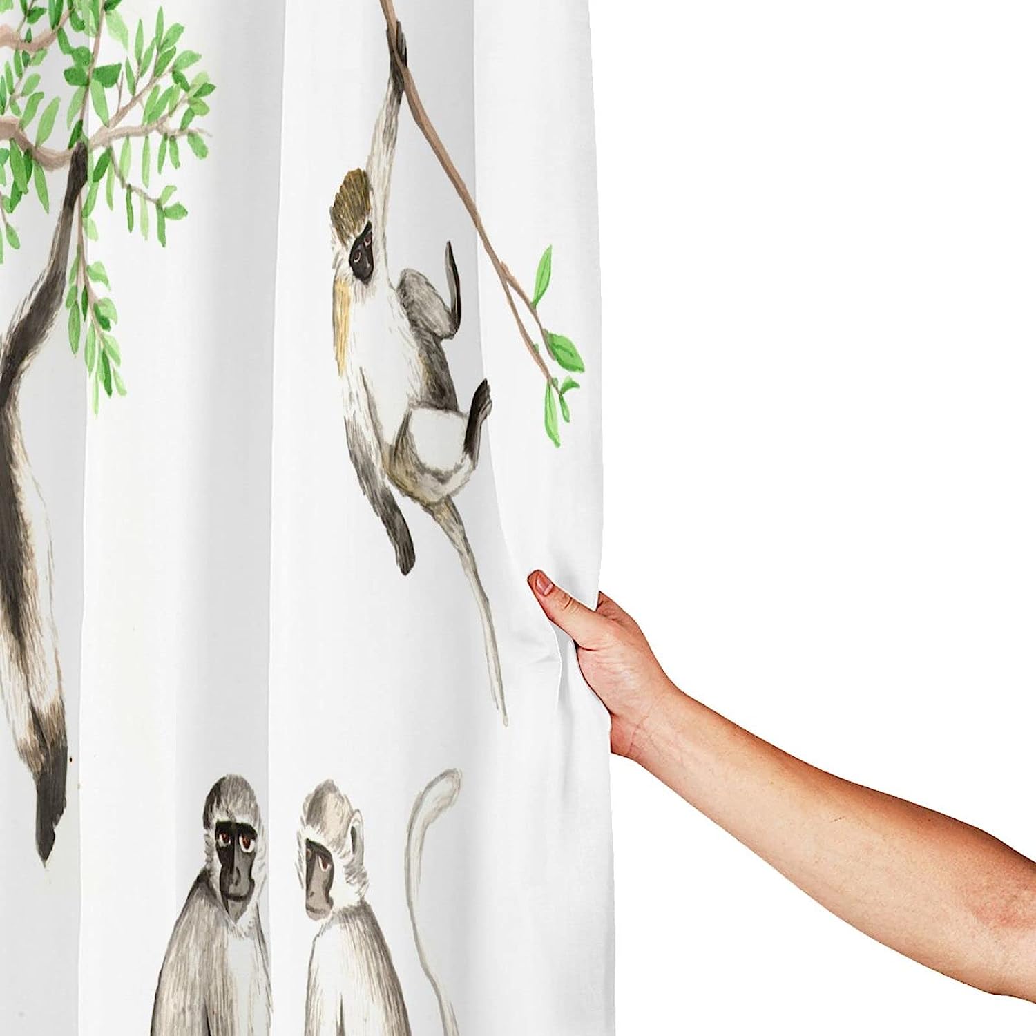 Watercolor Monkey Shower Curtain Cute Funny Animals, Various Poses Printed Fabric Waterproof Curtain