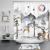 Watercolor Mountain Forest Animal Shower Curtain, Rustic Bathroom Decor