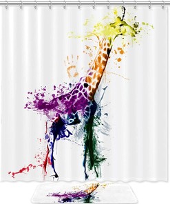 Watercolor Multi Giraffe Shower Curtain - Giraffe Bathroom Decor