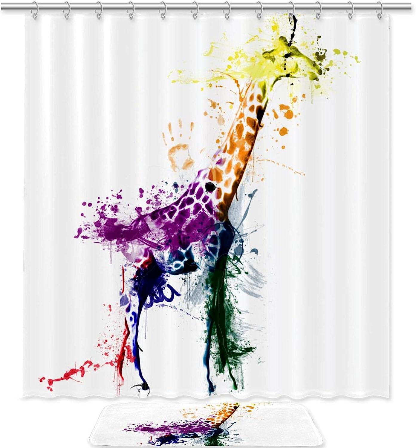 Watercolor Multi Giraffe Shower Curtain - Giraffe Bathroom Decor