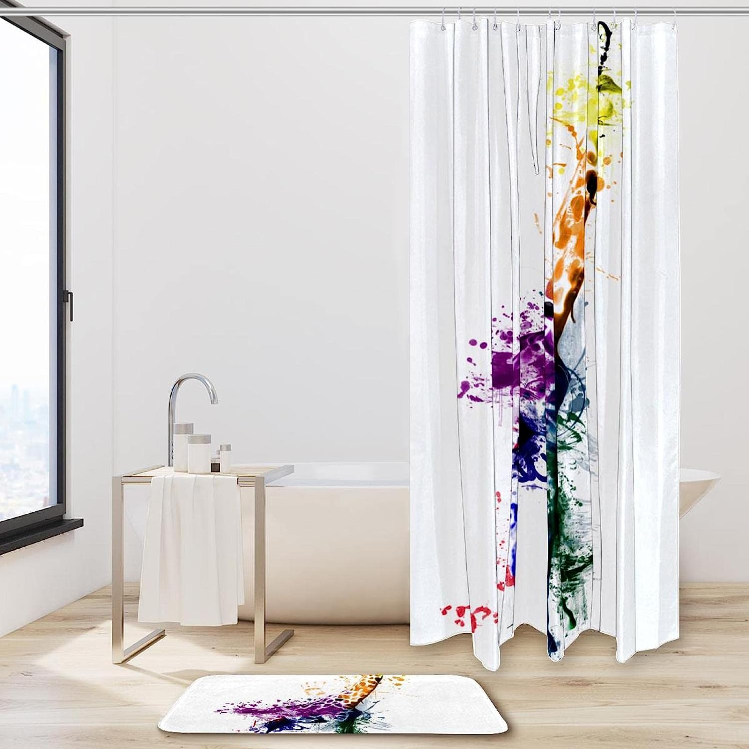 Watercolor Multi Giraffe Shower Curtain - Giraffe Bathroom Decor