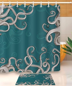 Watercolor Octopus Tentacle Shower Curtain with Waterproof Fabric and Hooks