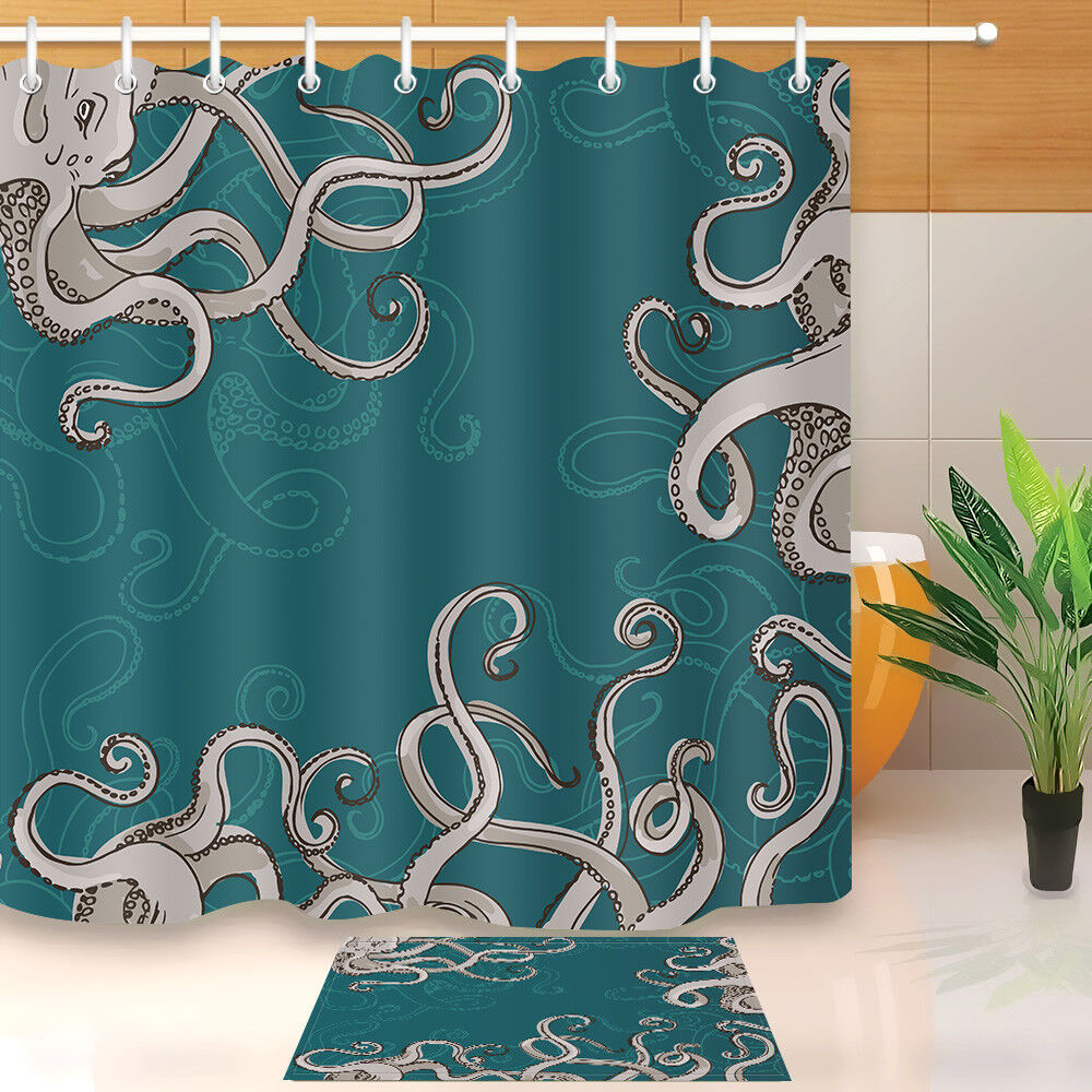 Watercolor Octopus Tentacle Shower Curtain with Waterproof Fabric and Hooks