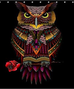 Watercolor Owl Animal Theme Fabric Shower Curtain For Bathroom Decor