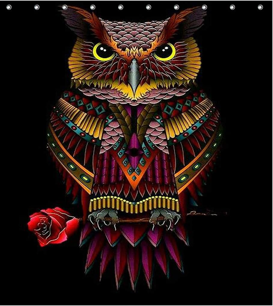 Watercolor Owl Animal Theme Fabric Shower Curtain For Bathroom Decor