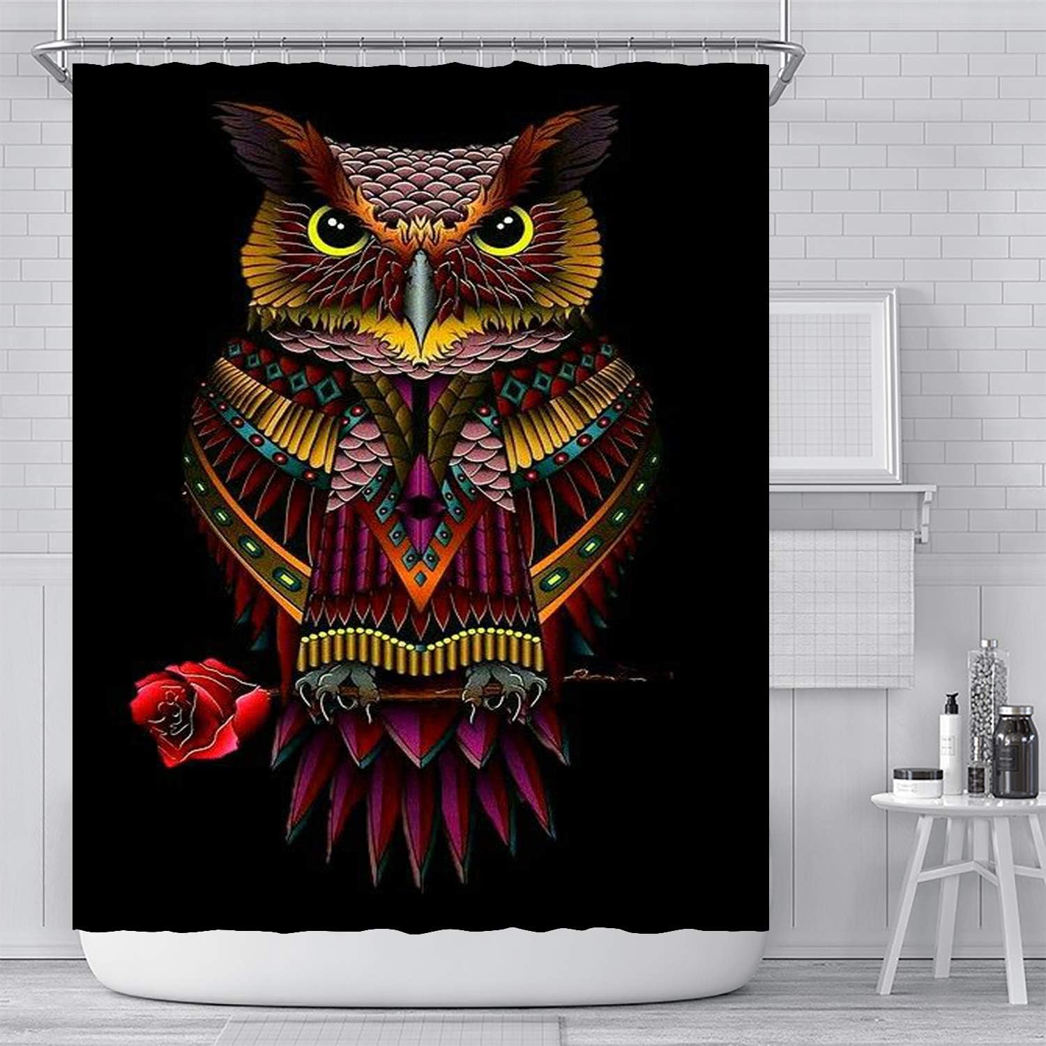 Watercolor Owl Animal Theme Fabric Shower Curtain For Bathroom Decor - Image 2