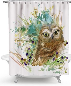 Watercolor Owl Shower Curtain, Cute Animal Design for Bathroom Decor