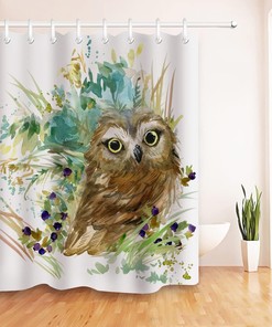 Watercolor Owl Shower Curtain, Cute Animal Design for Bathroom Decor