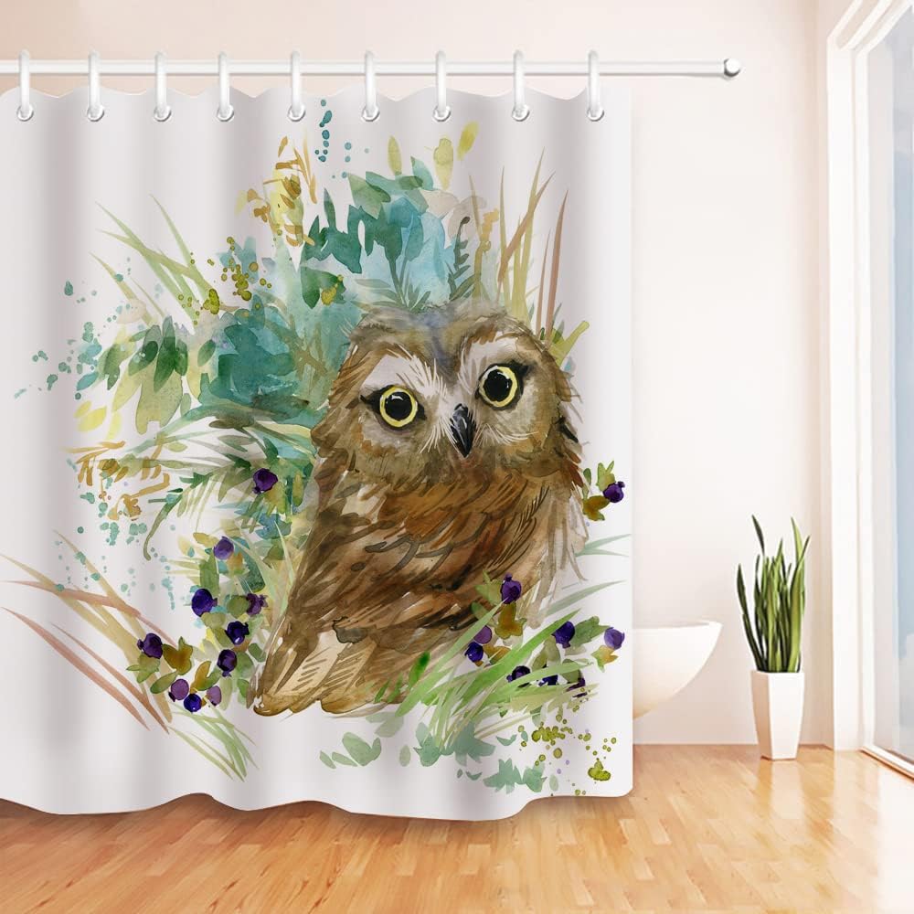 Watercolor Owl Shower Curtain, Cute Animal Design for Bathroom Decor