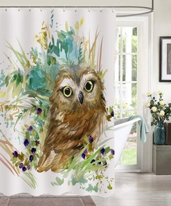 Watercolor Owl Shower Curtain, Cute Animal Design for Bathroom Decor