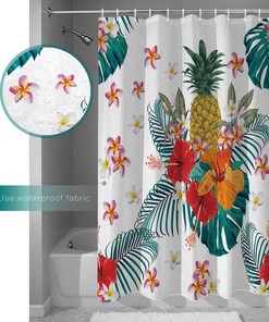 Watercolor Palm Leaves Flowers and Pineapple Unique Shower Curtain