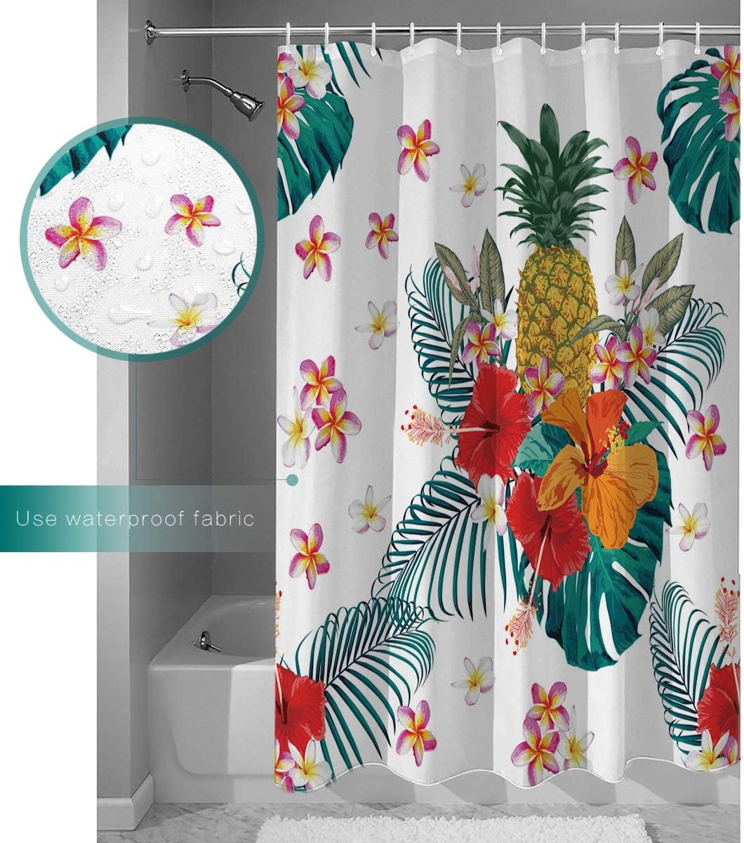 Watercolor Palm Leaves Flowers and Pineapple Unique Shower Curtain