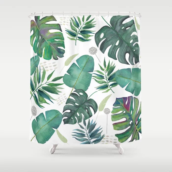 Watercolor Palm Tree Shower Curtain, Unique Bathroom Decor Gift for Women