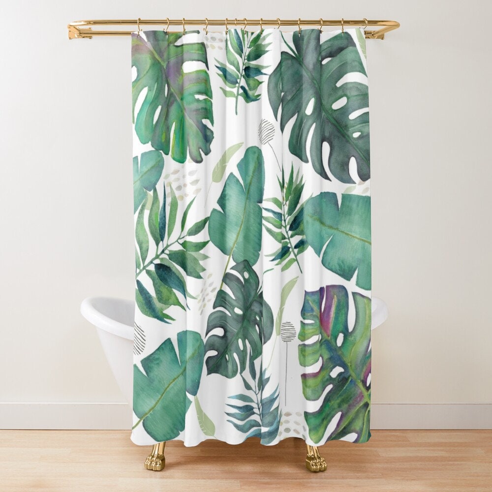 Watercolor Palm Tree Shower Curtain, Unique Bathroom Decor Gift for Women
