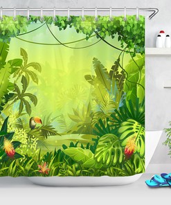 Watercolor Parrot in Tropical Jungle Shower Curtain for Bathroom Decor