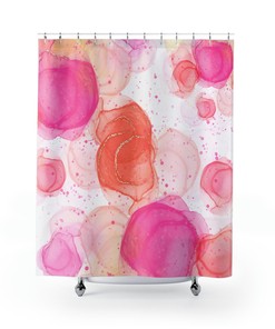 Watercolor Peach, Pink, Orange, Gold, and White Shower Curtain