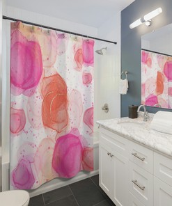 Watercolor Peach, Pink, Orange, Gold, and White Shower Curtain